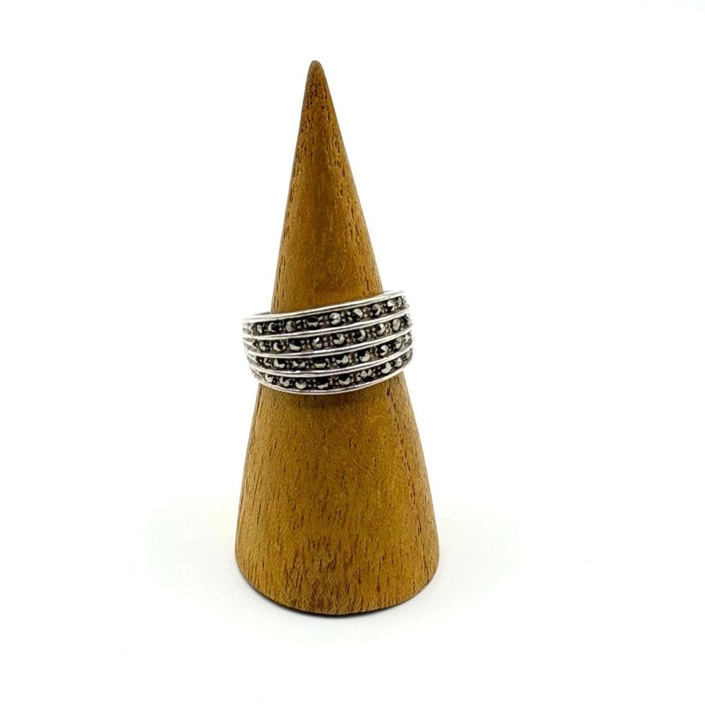 Vintage 925 Sterling Silver Multi-Band Ring With Marcasite Accents Size 8